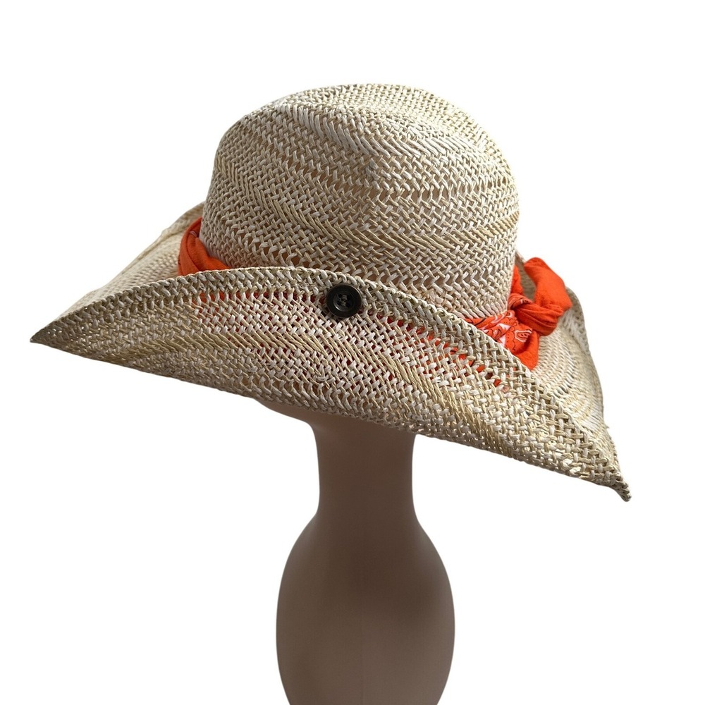 Faded Glory Y2K NWT Straw Cowboy Hat White Natural Orange Bandana FGA18309 NEW